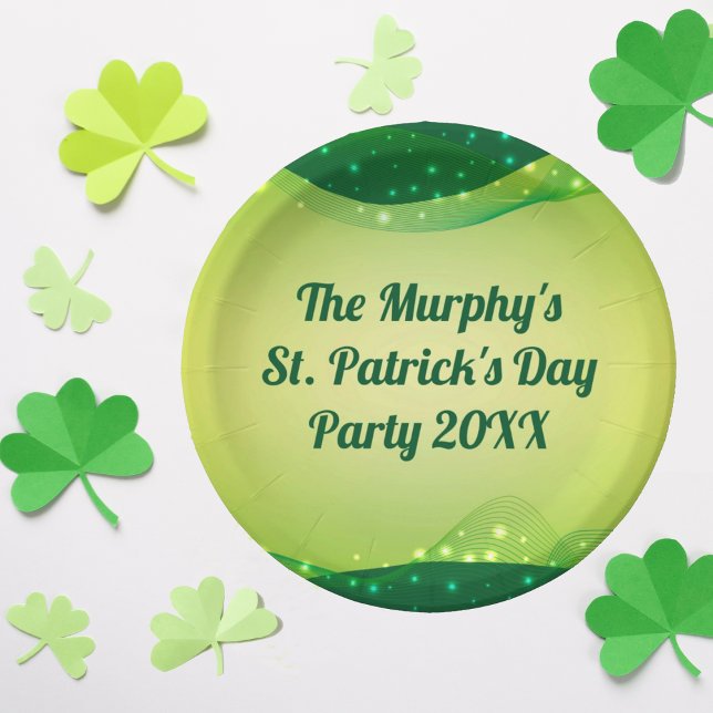 Custom Happy St. Patrick's Day Green Sparkle Party Paper Plates (Creator Uploaded)
