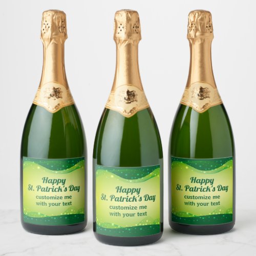 Custom Happy St Patricks Day Green Sparkle Party Sparkling Wine Label