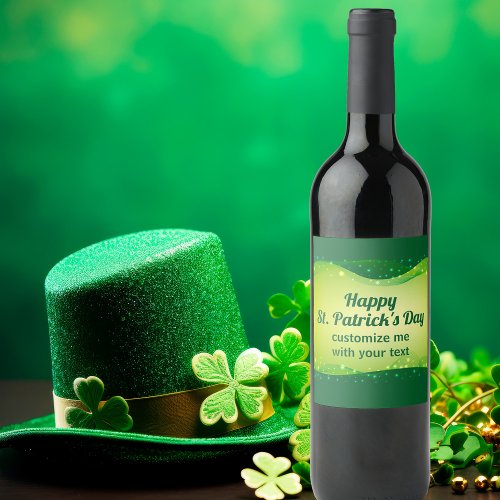 Custom Happy St Patricks Day Green Sparkle Party Wine Label