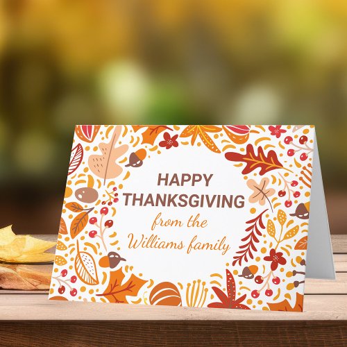 Custom Happy Thanksgiving Autumn Leaves Folded Holiday Card