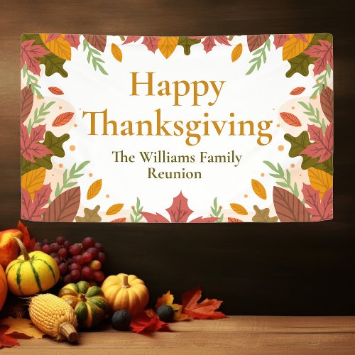 Custom Happy Thanksgiving Autumn Leaves Holiday Banner
