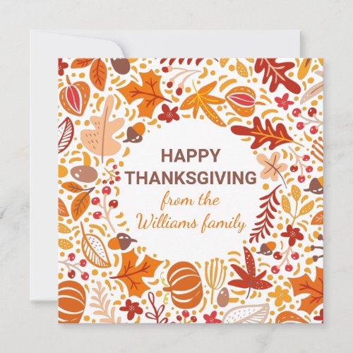 Custom Happy Thanksgiving Autumn Leaves Wreath Holiday Card