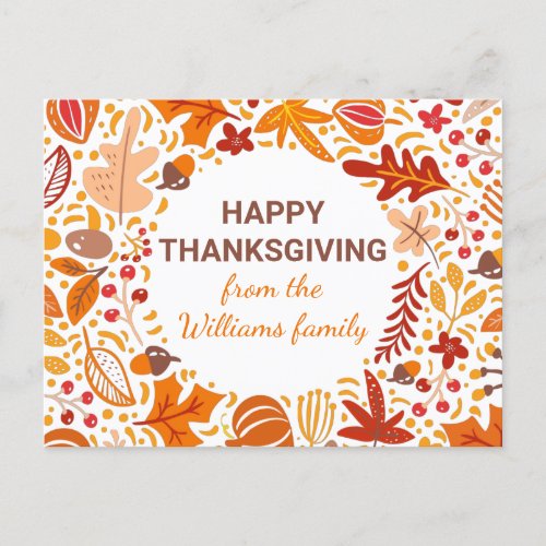Custom Happy Thanksgiving Autumn Leaves Wreath Postcard