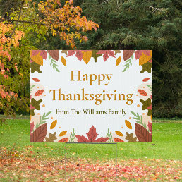 Custom Happy Thanksgiving Autumn Leaves Yard Sign