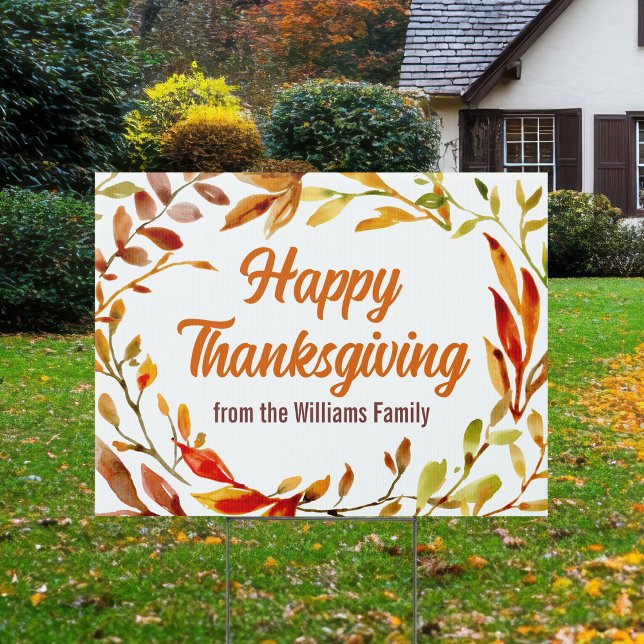 Custom Happy Thanksgiving Autumn Leaves Yard Sign (Creator Uploaded)