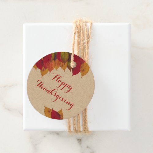 Custom Happy Thanksgiving Colorful Fall Leaves Favor Tags