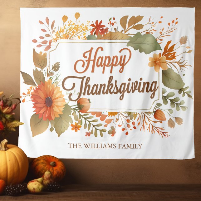 Custom Happy Thanksgiving Floral Party Photo Booth Tapestry (Creator Uploaded)