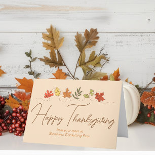 Custom Happy Thanksgiving Leaves Modern Company Holiday Card