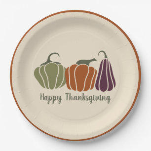 Custom Happy Thanksgiving Party Modern Pumpkins Paper Plates