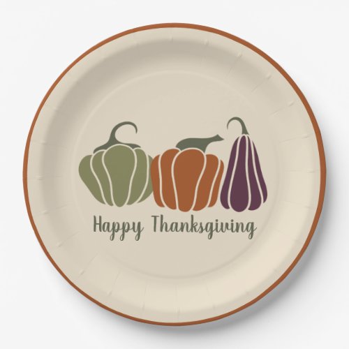 Custom Happy Thanksgiving Party Modern Pumpkins Paper Plates