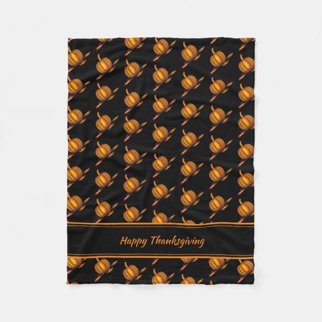 Custom HAPPY THANKSGIVING Pumpkin Fleece Blanket (Front)