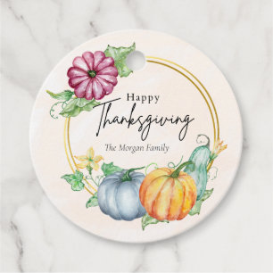 Custom Happy Thanksgiving Pumpkin flower Frame Favor Tags
