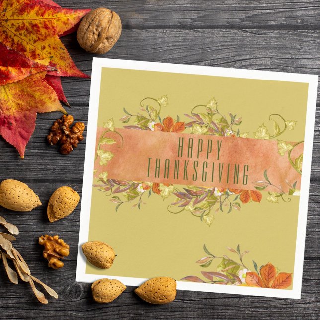 Custom Happy Thanksgiving Rustic Autumn Leaves Napkins (Creator Uploaded)