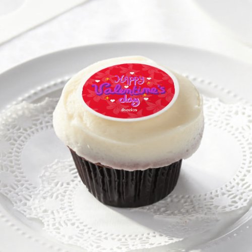 Custom happy valentine love red name cupcakes edible frosting rounds