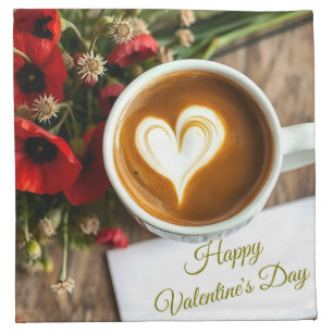 Custom Happy Valentine's Day Coffee Cup with Heart Cloth Napkin