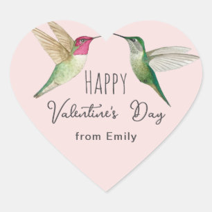 Custom Happy Valentine's Day Hummingbirds   Heart Sticker