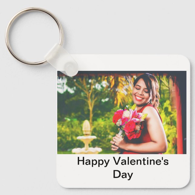 Custom Happy Valentine's Day photo  Keychain (Front)