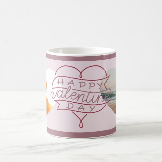 Custom Happy Valentine's Hearts Day Multi Photo Coffee Mug (Center)