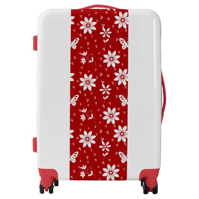 Custom Hardshell Red White Floral Luggage (Front)