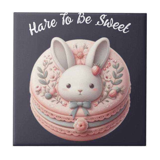 Custom Hare to Be Sweet Cute Bunny Macaron Design Ceramic Tile (Front)