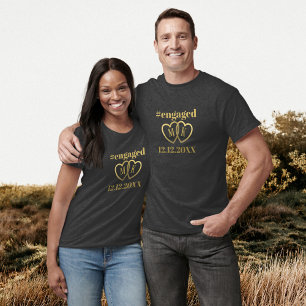Custom Hashtag Engaged Engagement Date T-Shirt