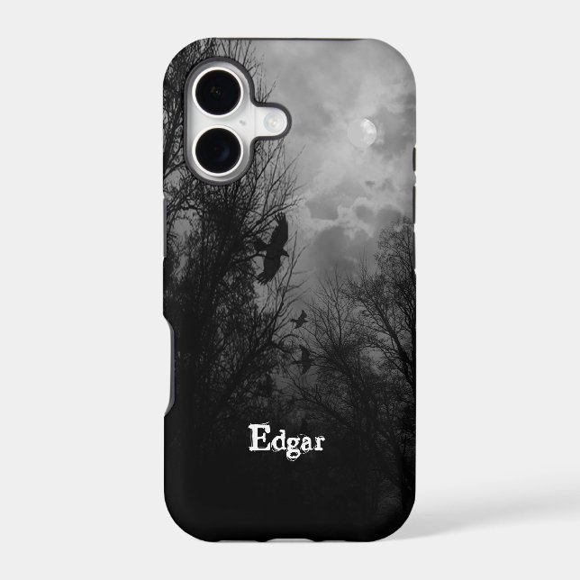 Custom Haunted Sky Dark Trees with Ravens Black Case-Mate iPhone Case (Back)
