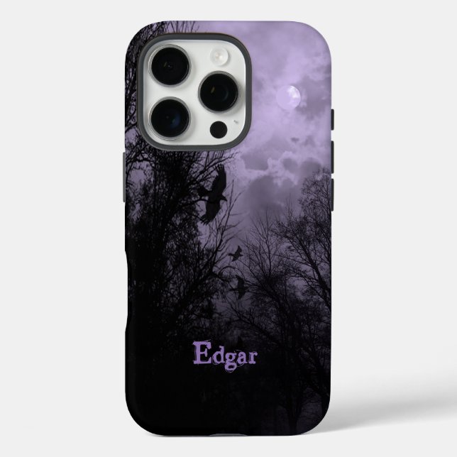 Custom Haunted Sky with Ravens Purple iPhone case (Back)
