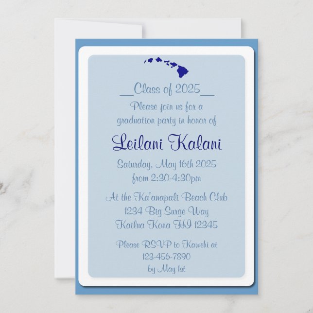 Custom Hawaii blue islands graduation invitations (Front)