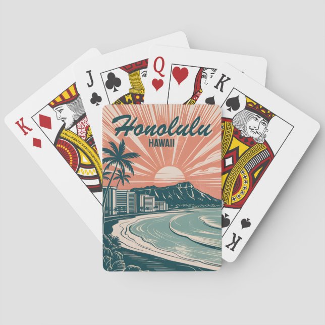 Custom Hawaii Honolulu Waikiki Beach Retro Travel Poker Cards (Back)