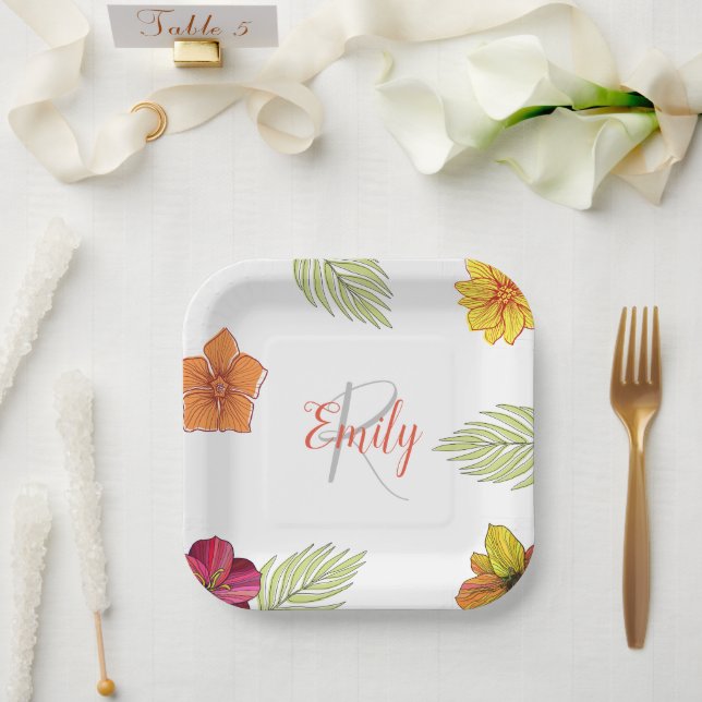 Custom Hawaiian Aloha Floral  Paper Plates (Wedding)