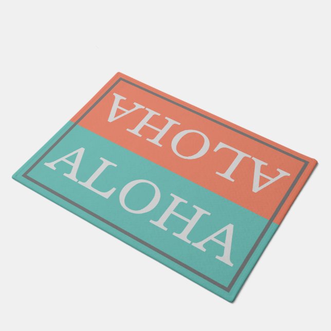 Custom Hawaiian Coral and Teal Aloha Welcome Doormat (Angled)