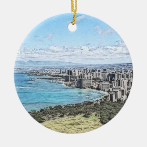 Custom Hawaiian Island Holiday Christmas Ceramic Ornament