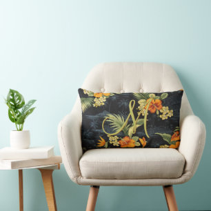 Custom Hawaiian Orange Hibiscus Flower Pattern Lumbar Pillow