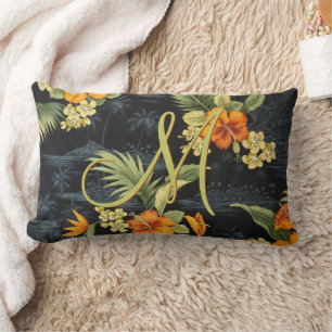 Custom Hawaiian Orange Hibiscus Flower Pattern Lumbar Pillow