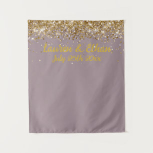 Custom Hazy Lilac Gold Glitter Wedding Photo Booth Tapestry