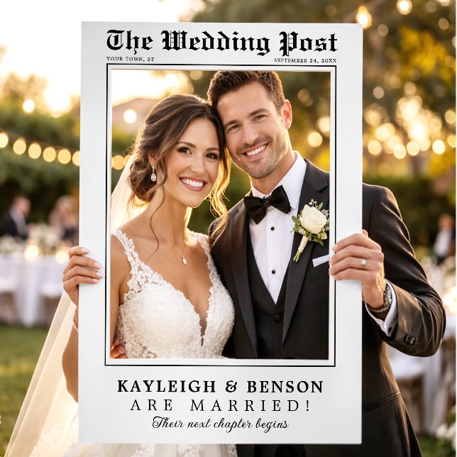 Custom Headline Newspaper Wedding Selfie Frame (Wedding)