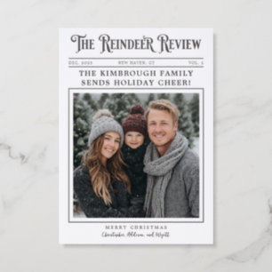 Custom Headline Reindeer Review Christmas Letterpress Photo Cards