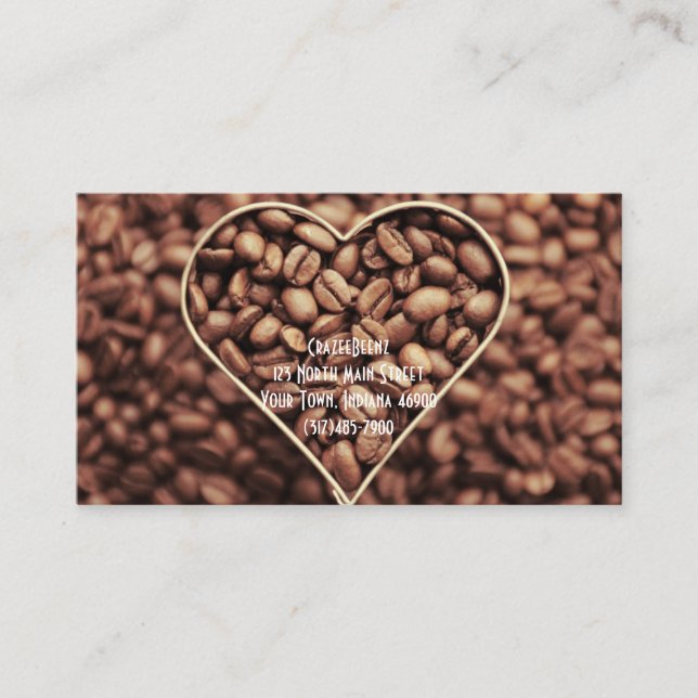 Custom Heart Beans Coffee Shop & Punch Business Card (Front)