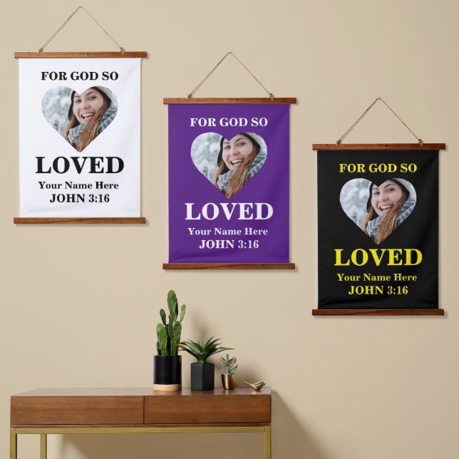 Custom heart Bible Verse John Christian photo Hanging Tapestry (Asymmetrical)