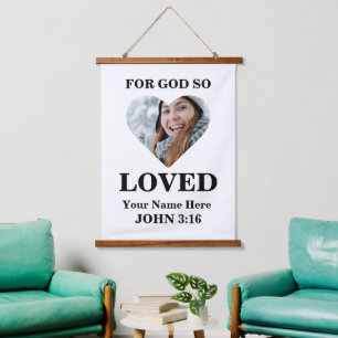 Custom heart Bible Verse John Christian photo Hanging Tapestry