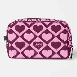 Custom Heart Checkerboard Pattern Bordeaux Pink - Dopp Kit