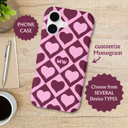 Custom Heart Checkerboard Pattern Bordeaux Pink - iPhone 17 Case