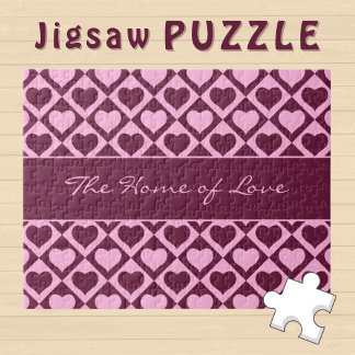 Custom Heart Checkerboard Pattern Bordeaux Pink -  Jigsaw Puzzle