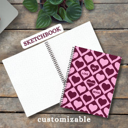 Custom Heart Checkerboard Pattern Bordeaux Pink - Notebook