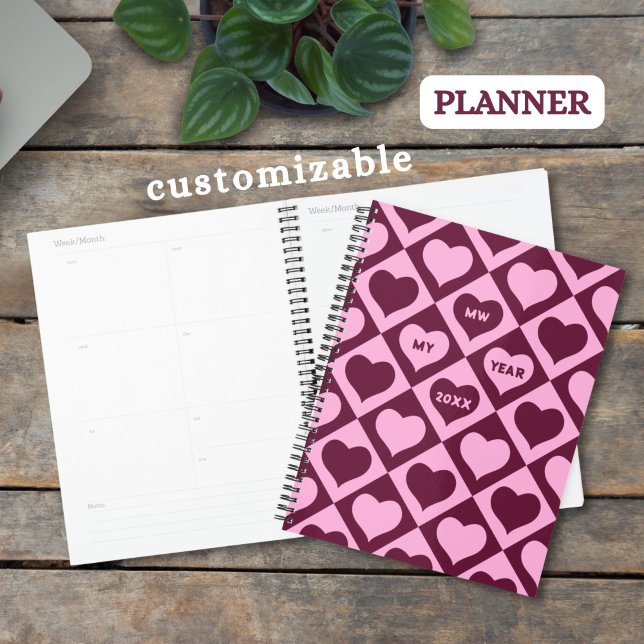 Custom Heart Checkerboard Pattern Bordeaux Pink -  Planner (Creator Uploaded)