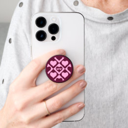 Custom Heart Checkerboard Pattern Bordeaux Pink - PopSocket