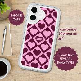 Custom Heart Checkerboard Pattern Bordeaux Pink - iPhone 16 Case
