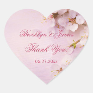 Custom Heart Cherry Blossom Wedding Favor Stickers