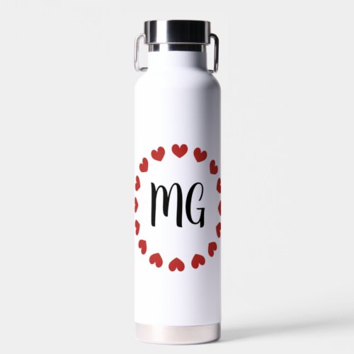 Custom heart crest monogram custom water bottle