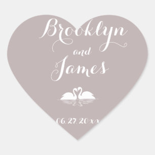 Custom Heart Elegant Grey Wedding Stickers Swans